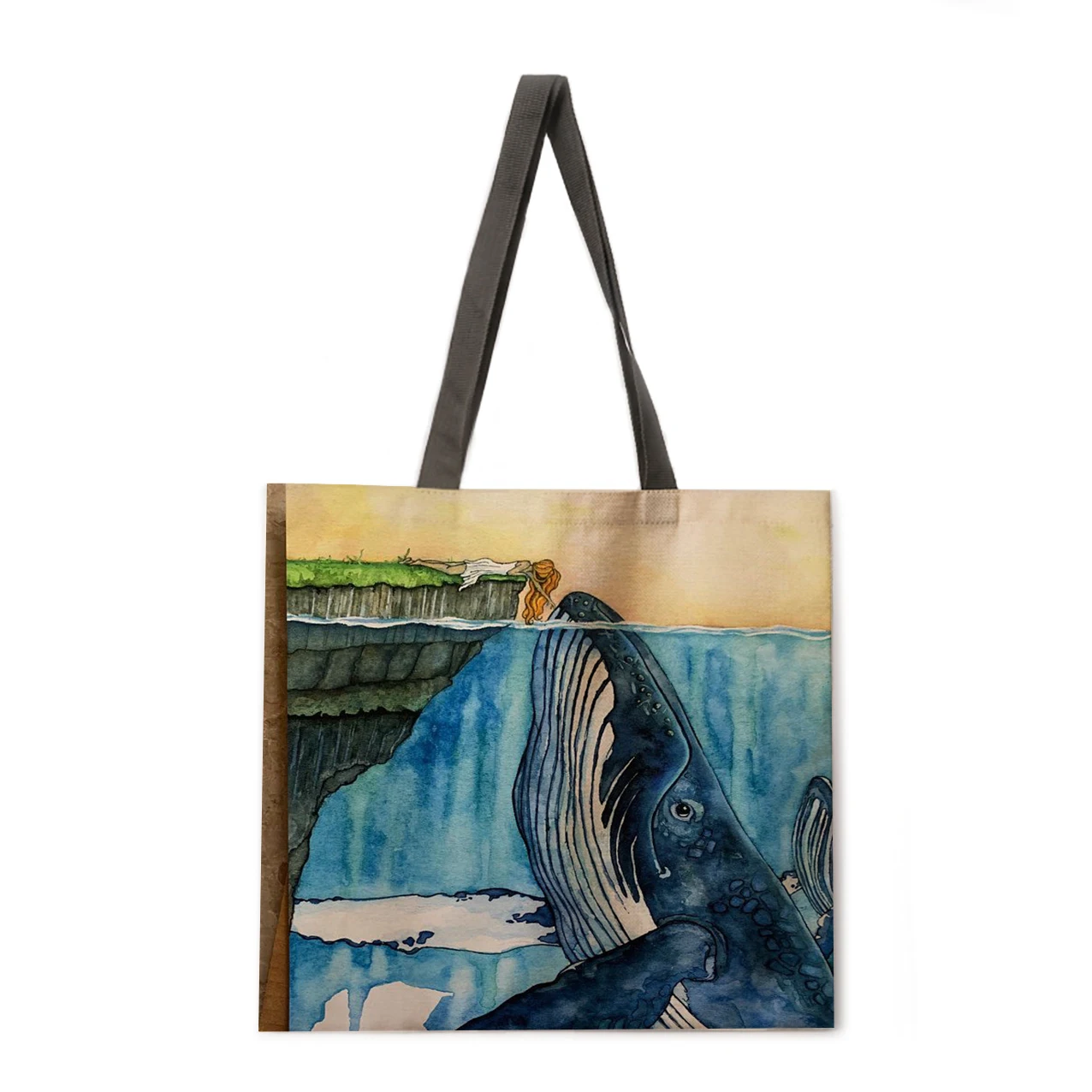 

Ocean whale print handbag Ladies casual handbag Ladies bag Shoulder bag Foldable shopping bag Outdoor beach bag