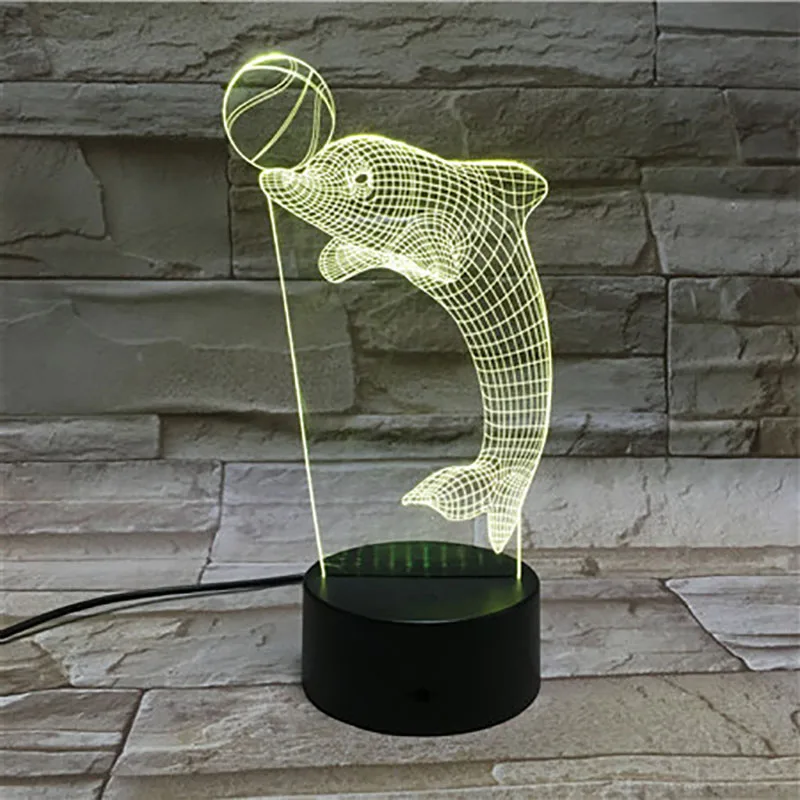 Luz de noche LED con diseño de delfín 3D, lámpara de escritorio de ilusión 3D, luz nocturna para mesita de noche, Color RGB, regalo de cumpleaños, Control de teléfono inteligente