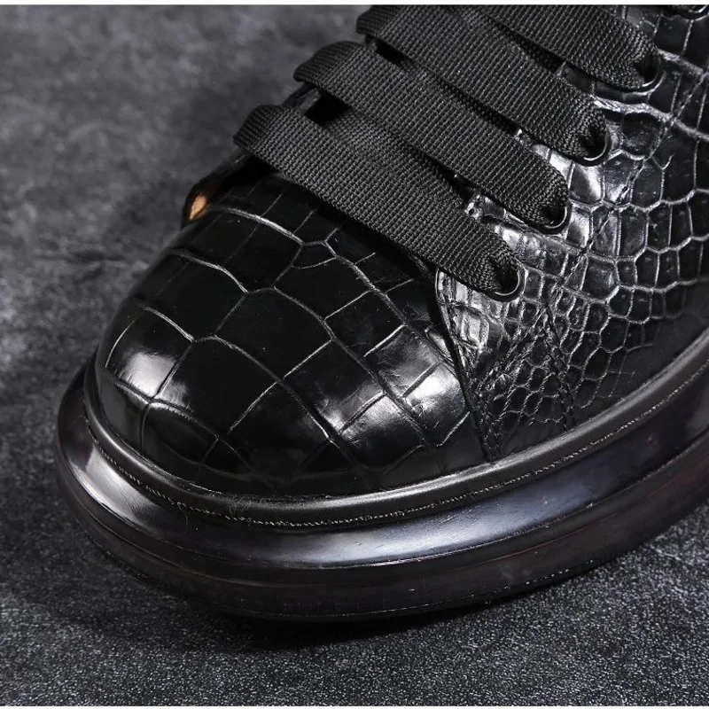 

Alligator leather sports board designer shoes versatile increased thick sole McQueen muffin zapatos hombre moccasins men Adult