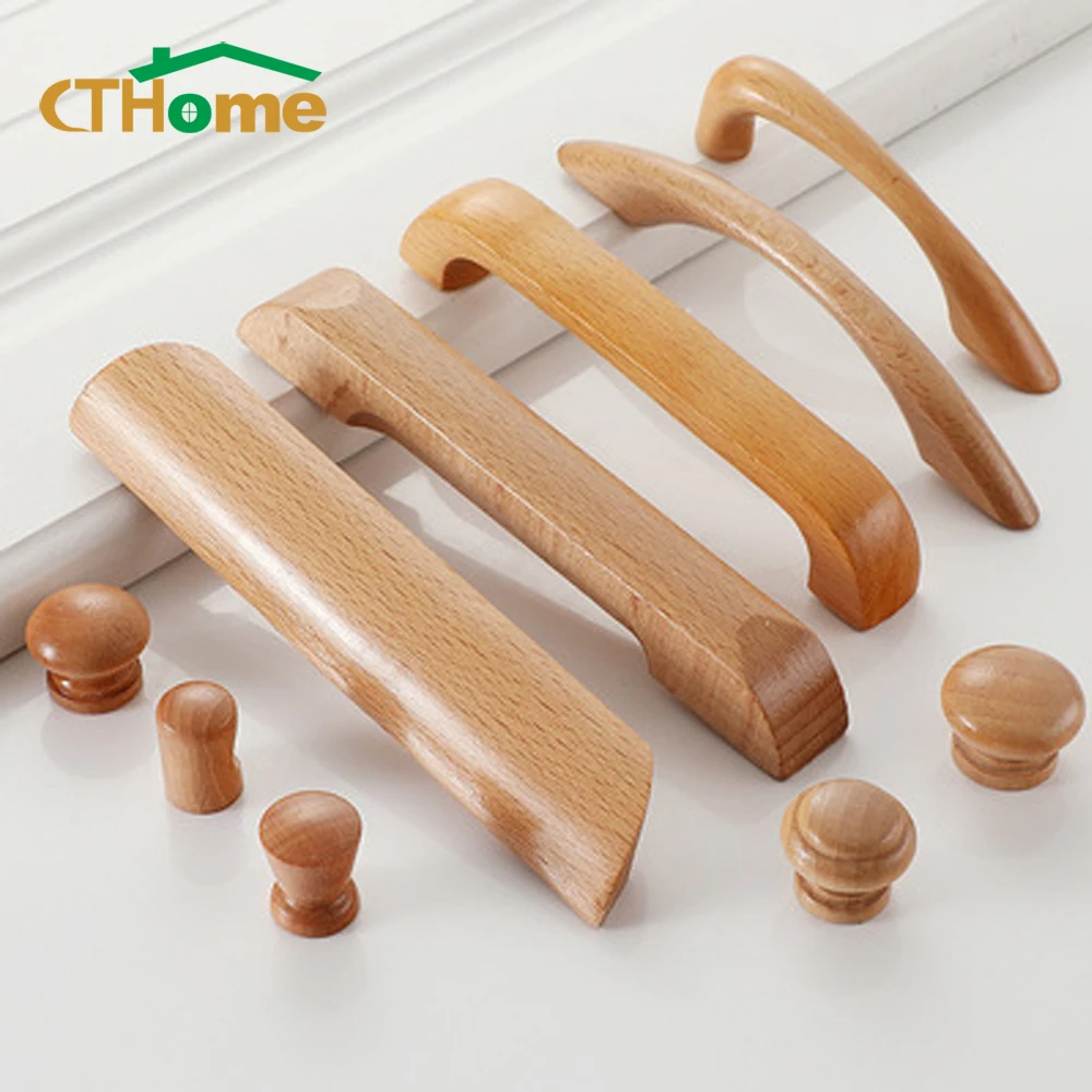 

1pcs Cabinet Solid Wood Handles Nordic Beech Wardrobe Knobs Kitchen Cupboard Drawer Door Closet Dresser Pulls Furniture Hardware