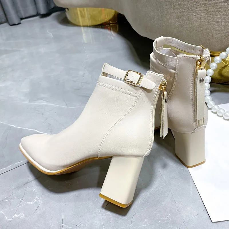 Women's ankle boots 2022 fashion boots women autumn and winter pointed high heels zipper women shoes short boots women Botas Muj