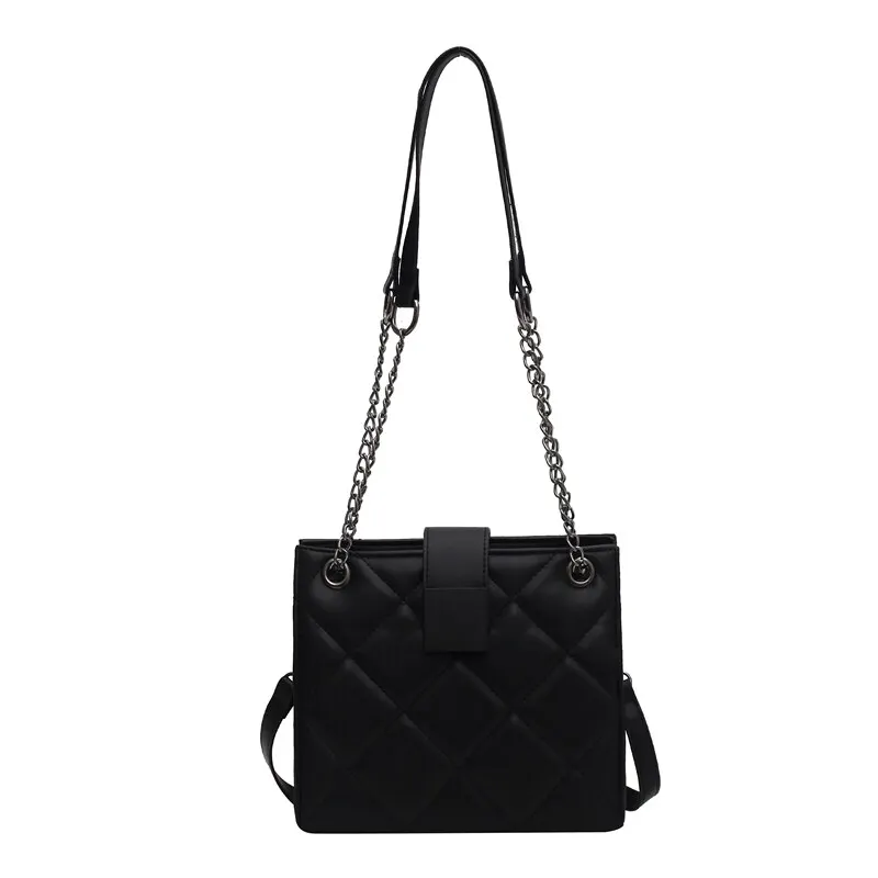 

Lingge PU Leather Handbag Bags for Women 2021 Winter Branded Chain Black Shoulder Handbags and Purses Women's Small Bag