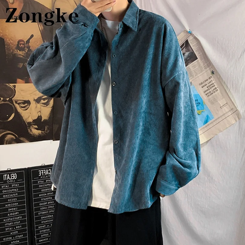 

Zongke корейская мода, Вельветовая женская уличная одежда, размер мужские рубашки с длинным рукавом 2022, новые весенние поступления