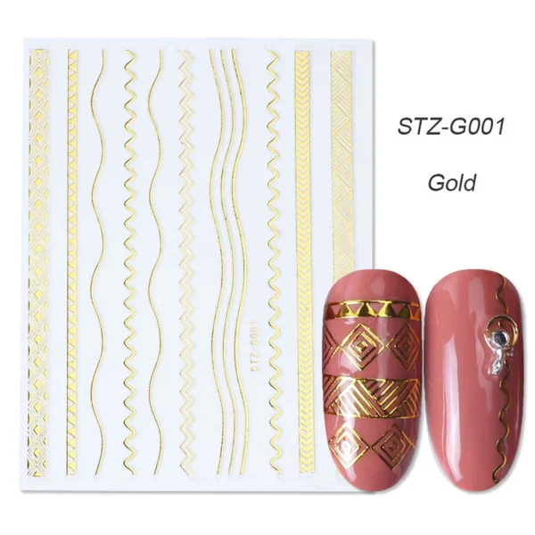 STZ-G001 Gold 1 шт Чередование ленты для ногтей наклейки золотого и серебряного цвета 3D украшения ногтей обертывания наклейки для ногтей полоски LASTZG001-013-2 - Цвет: STZ-G001 Gold
