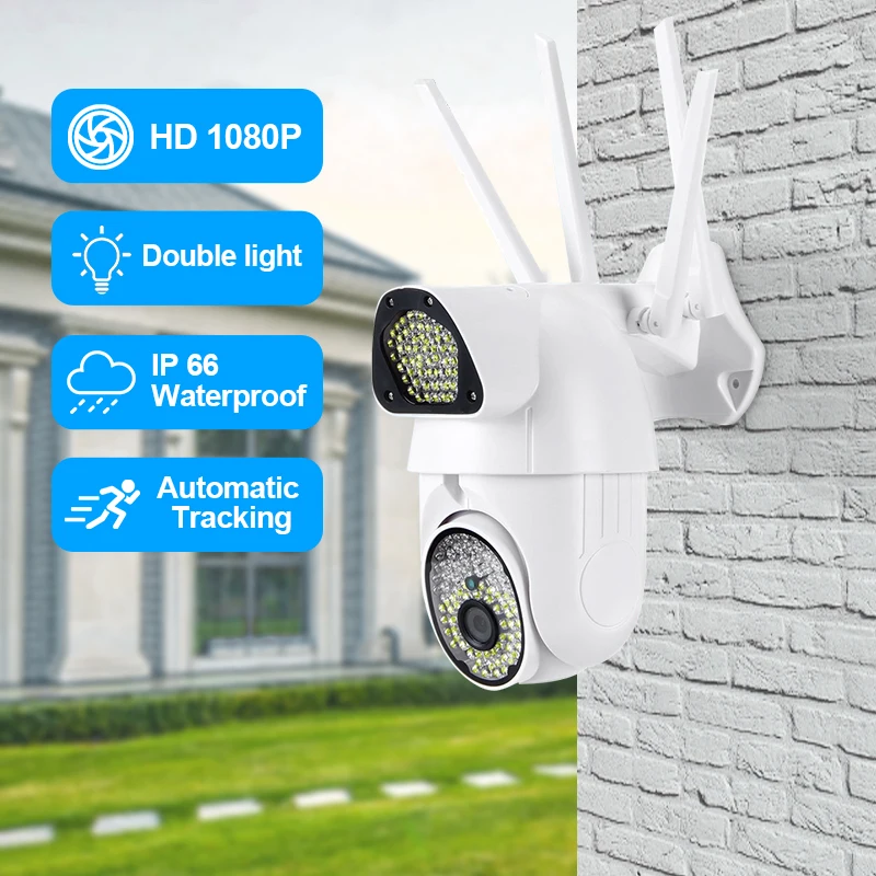 

Наружная IP-камера с автоматическим слежением, 1080P, HD, PTZ, 60 м, ИК, ночное видение, двустороннее аудио, IP66, водонепроницаемая и пылезащитная каме...
