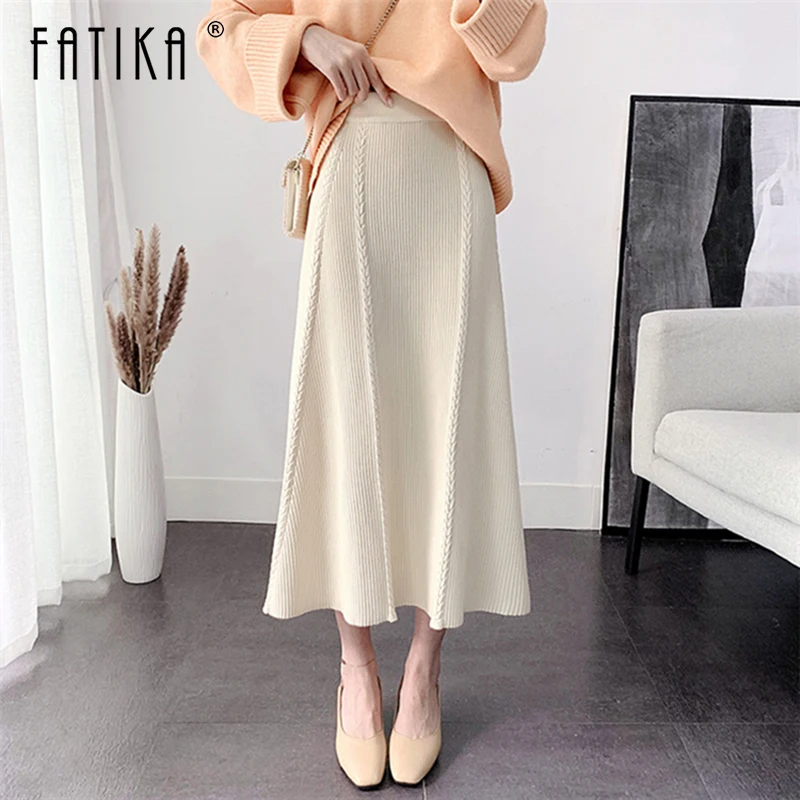 Fatika Women Autumn Winter Midi Skirts Mid-Calf Elasticity High Waist Package A Line Fashion 2020 Elegant | Женская одежда