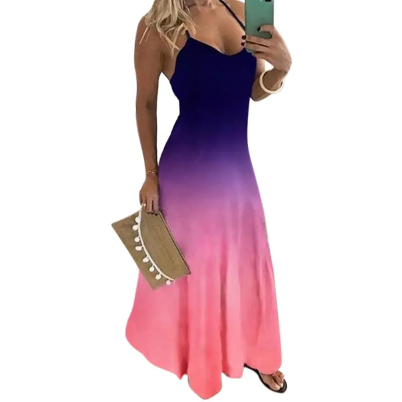 Женское платье макси с градиентом длинное пляжное без рукавов в повседневном или