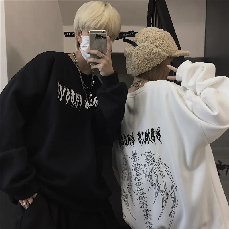 

Autumn Men Women Streetwear Gothic Oversized Black Tops Women White Hoodies Couple High Street Hip-hop Cool Hooded Sweatshirts