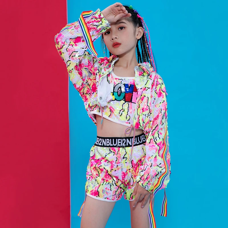 Костюмы для джазовых танцев Детские крутые костюмы в стиле хип хоп с блестками