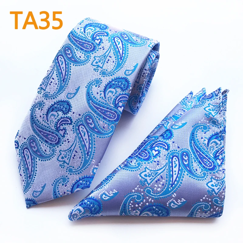 

Men Ties Set Blue Paisley Necktie Gravata Pocket Square