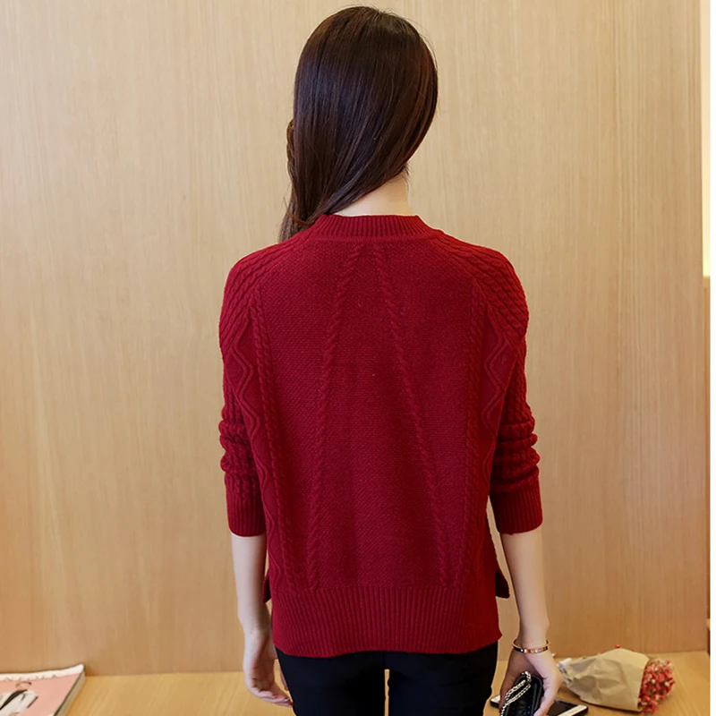 Женские вязаные свитера осень-зима Пуловеры с круглым вырезом и длинными