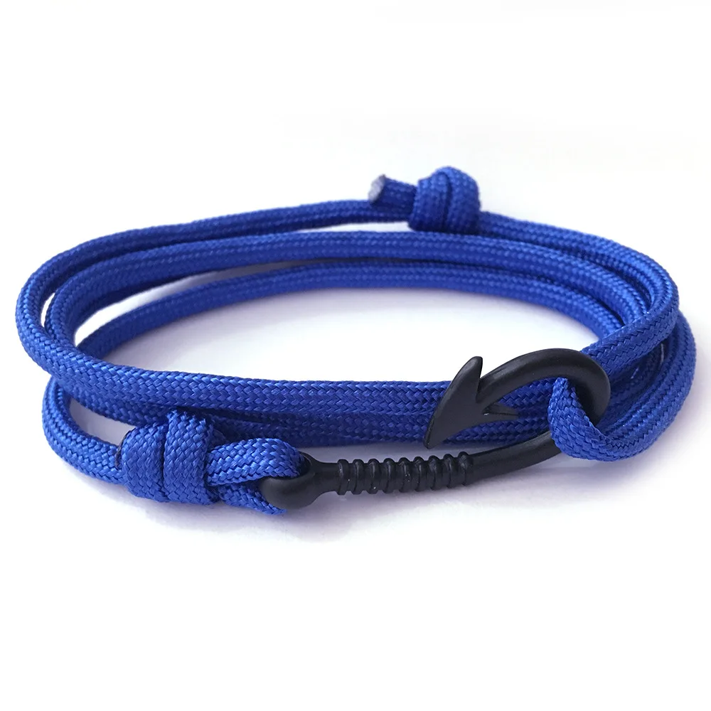 

Adjustable Fashion Paracord Fish Hook Anchor Bracelet Men Bracelets Charm Survival Chain Sport Lovers Bracelets Black Anchor
