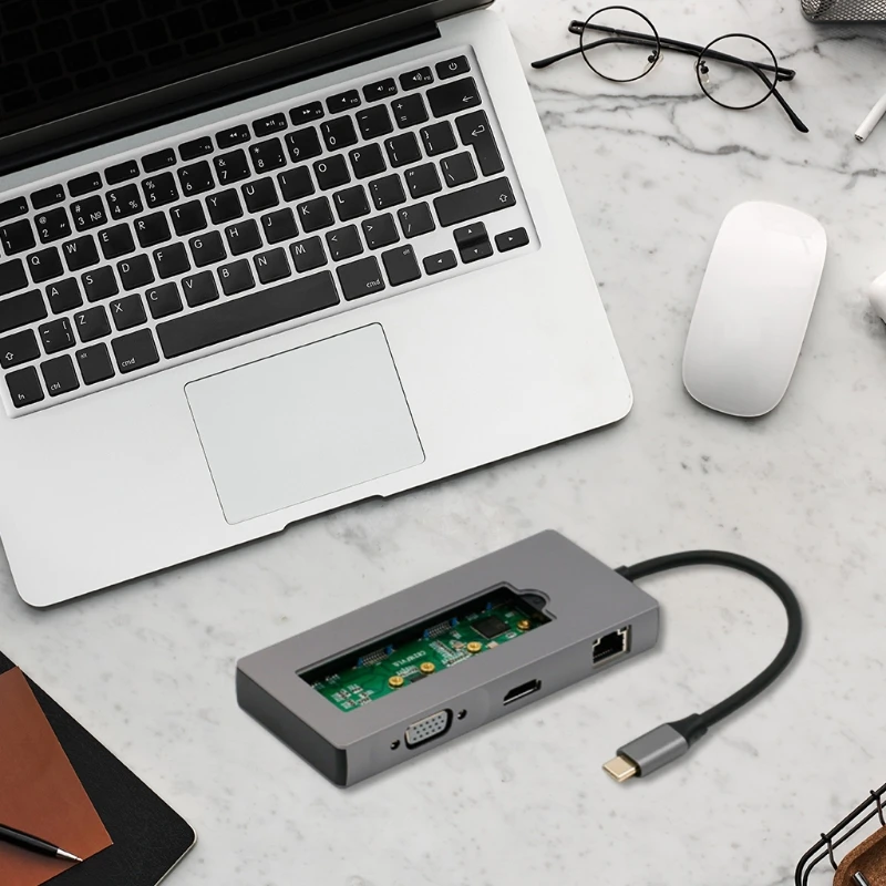 

20CB USB Type C Docking Station 8 in1 Hub M.2 SSD Dock 3XUSB HDMI-Compatible Network for Laptop Rj45 Net PD Fast Charging Hub