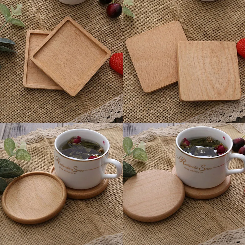 

1pcs Wooden Coaster Retro Round Square Non-Slip Beech Insulation Cup Mat Eco-Friendly Coffee Cup Mat Home Desktop Decoration