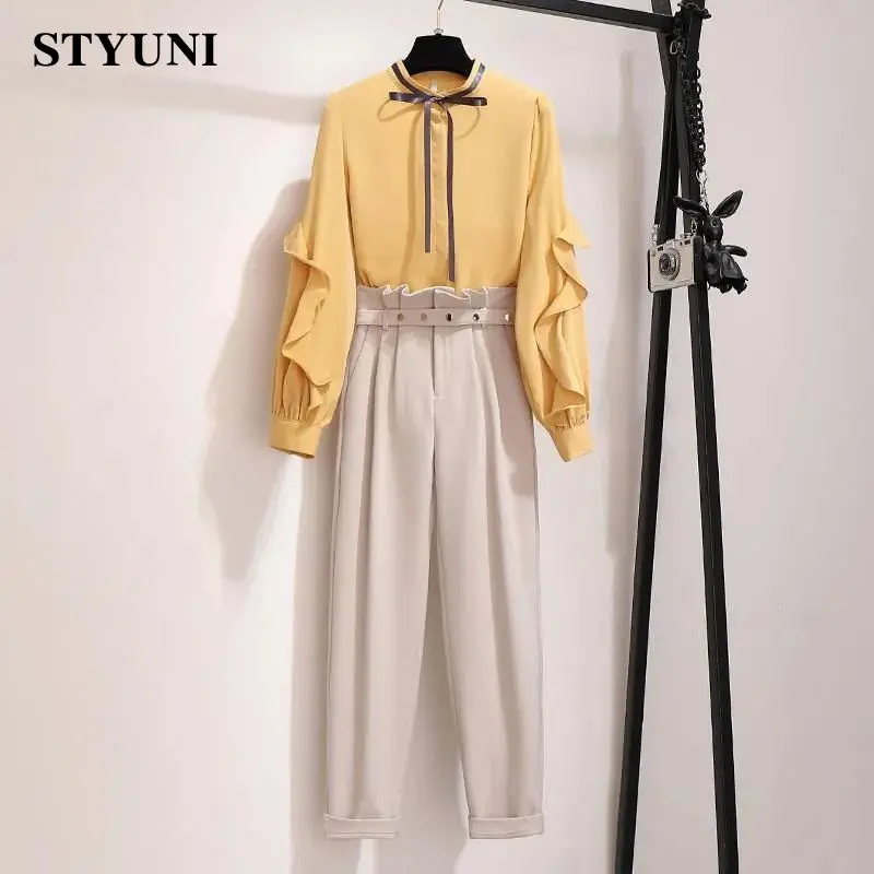 Женский брючный костюм с цветочными бутонами новый стиль весна 2022 корейская мода