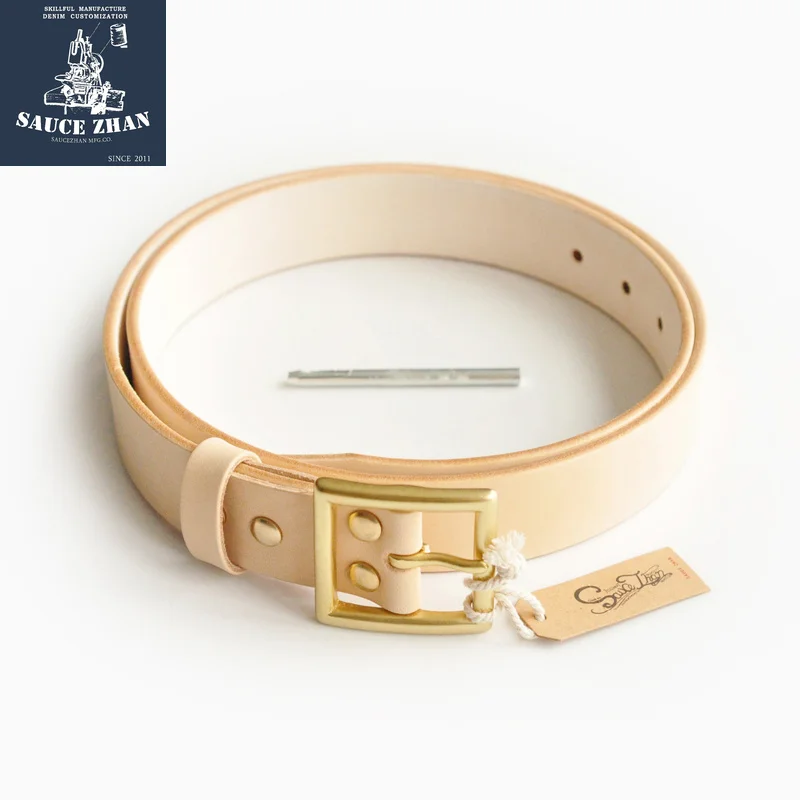 

Italian Full-grain SauceZhan Brass Genuine Leather Man Waist Men H Belt Buckle Belts for Jeans