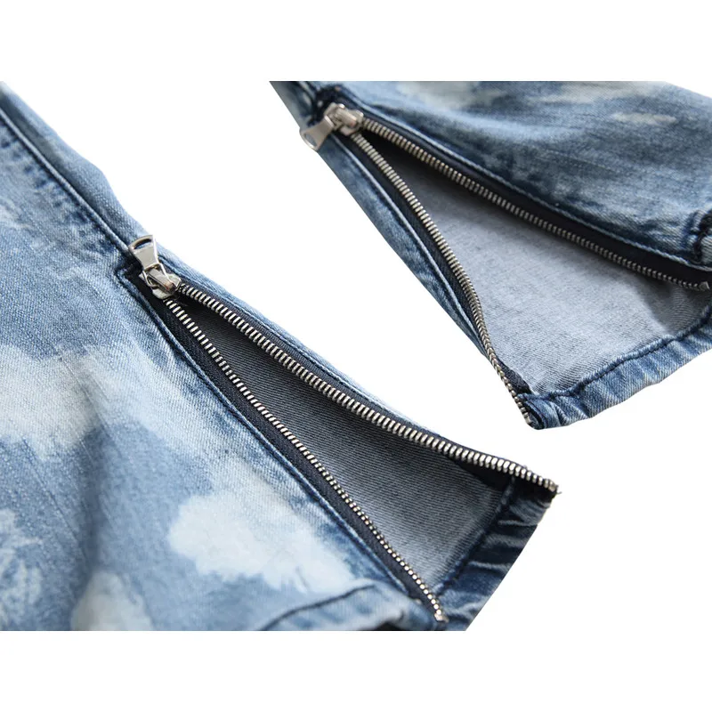 

2020 Men's Painted Holed Ripped Jeans Trendy Streetwear Skinny Slim Stretch Denim Pants Male Blue Cotton Classic Biker Jeans