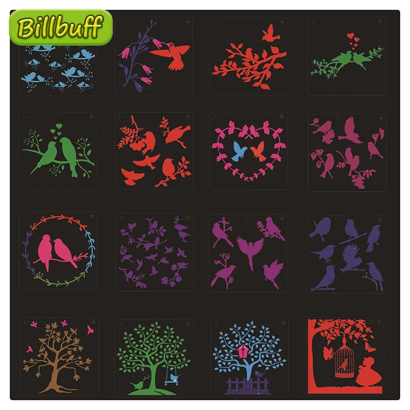 

16 шт. маленьких детей с изображением из мультфильма «Мой маленький птица с изображением рождественской елки шаблон рисуночная ПВХ Костюмы ...