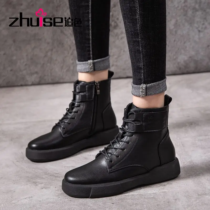 

2021 autumn and winter new riding boots female British style Korean style all-match flat-bottomed plus velvet short boots