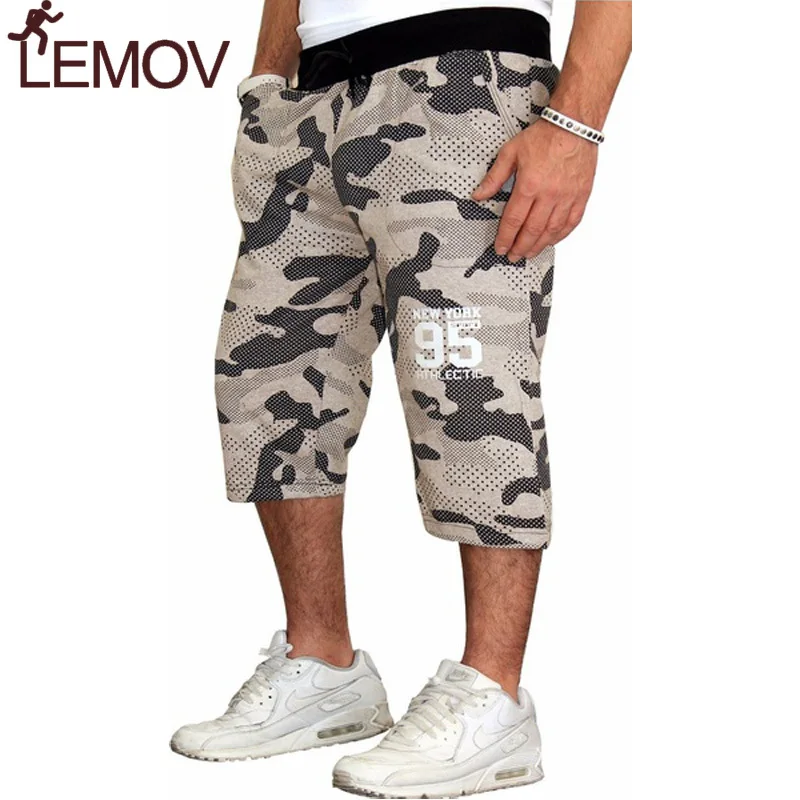 Мужские спортивные шорты LEMOV синие/красные камуфляжные для бега 2018|Мужские