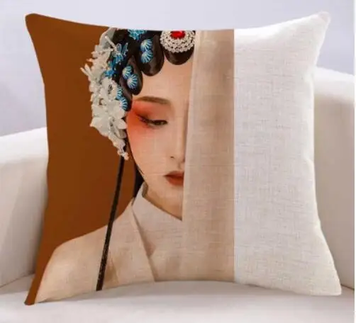 

Наволочка в китайском стиле для макияжа лица Пекинская опера хуаданская красота Ретро льняная наволочка для дивана хлопковая льняная наво...