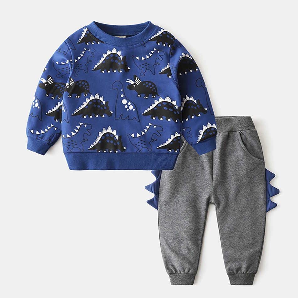 Infants Kids Sports Cute Cartoon Dinosaur Outfit Top+Pants 2 Piece Suit Boys Tracksuit Toddler Girl Clothes Autumn Set