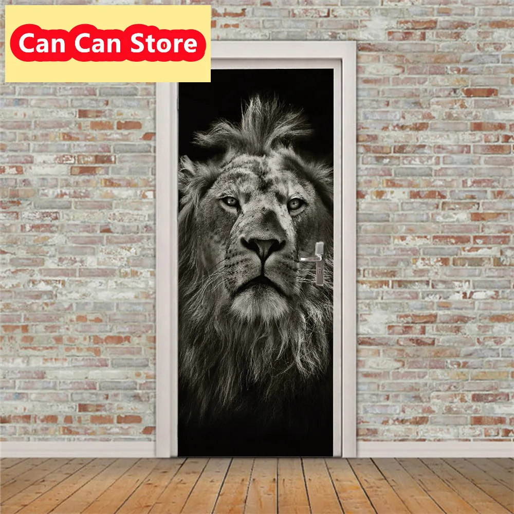 

DIY Adhesive Waterproof Wallpaper 3D Tiger Animal Door Sticker PVC for Doors Living Room Bedroom Poster Home Decor deursticker