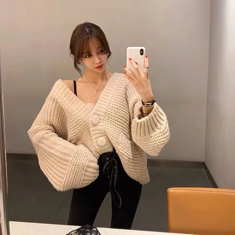 Женский вязаный кардиган WAVSIYIER однотонный синий винтажный в Корейском стиле