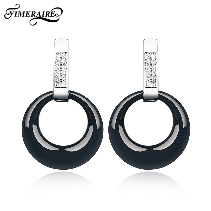Новое поступление черные и синие полые круглые керамические серьги модные