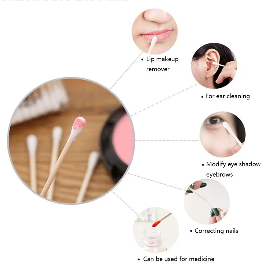 300/100pcs Disposable Wooden Handle Cotton Swab Makeup Supplies Jewelry Clean Double Head Swabs Ear Nose Cleaning Tools - купить по