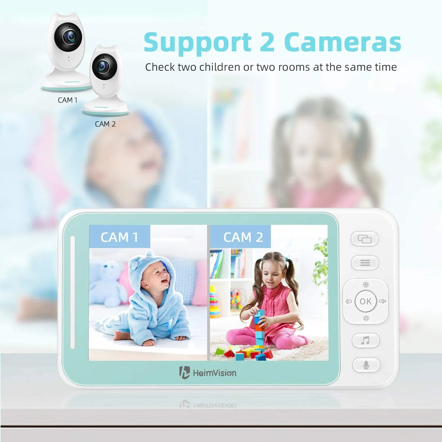 2022 HeimVision HM132 4.3 inch Baby Monitor with Camera Nanny 2-split Screen Night Vision VOX Mode 2 Way Audio Temperature |