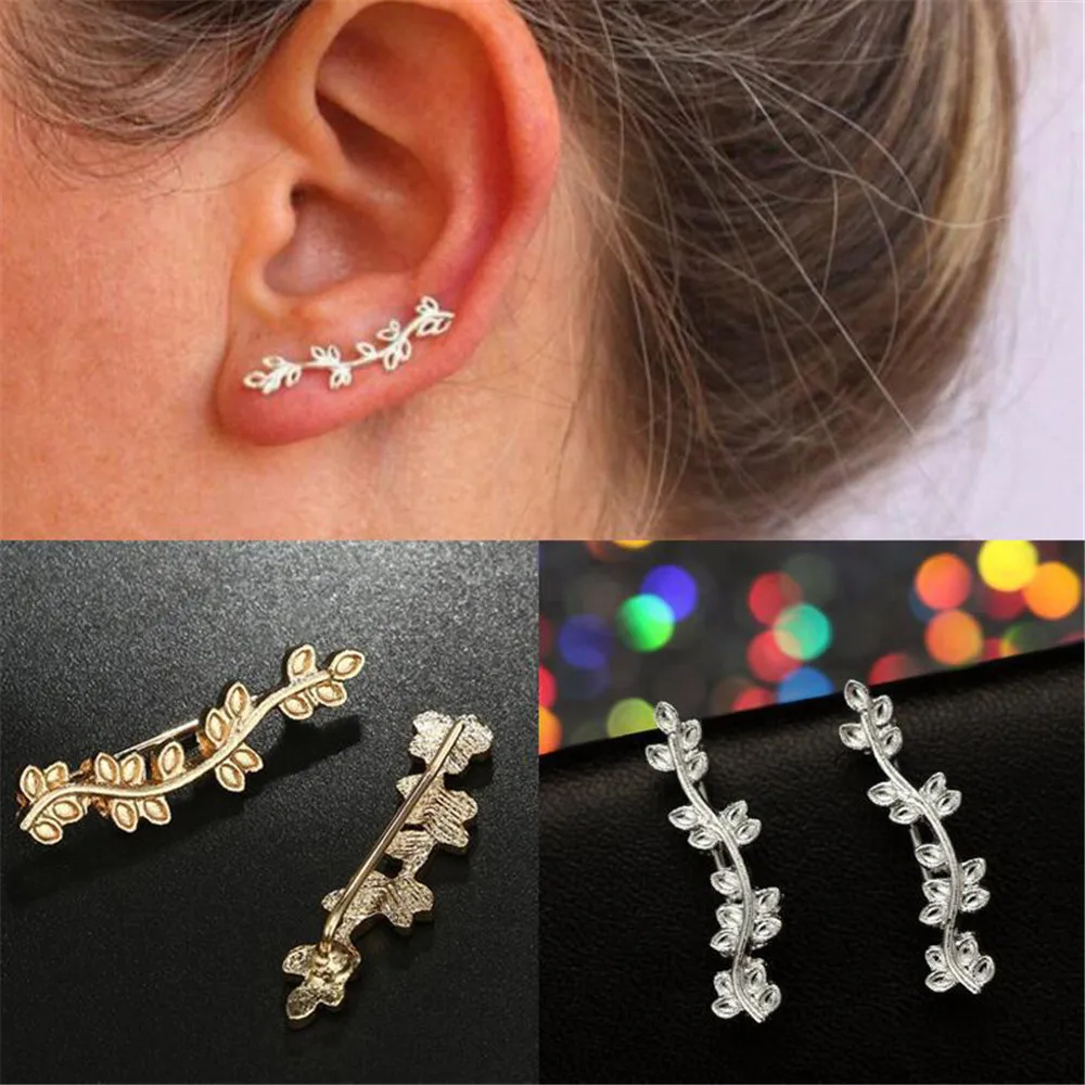 Простой дизайн золото Цвет лист изогнутой ветви серьги со шпилькой для женщин