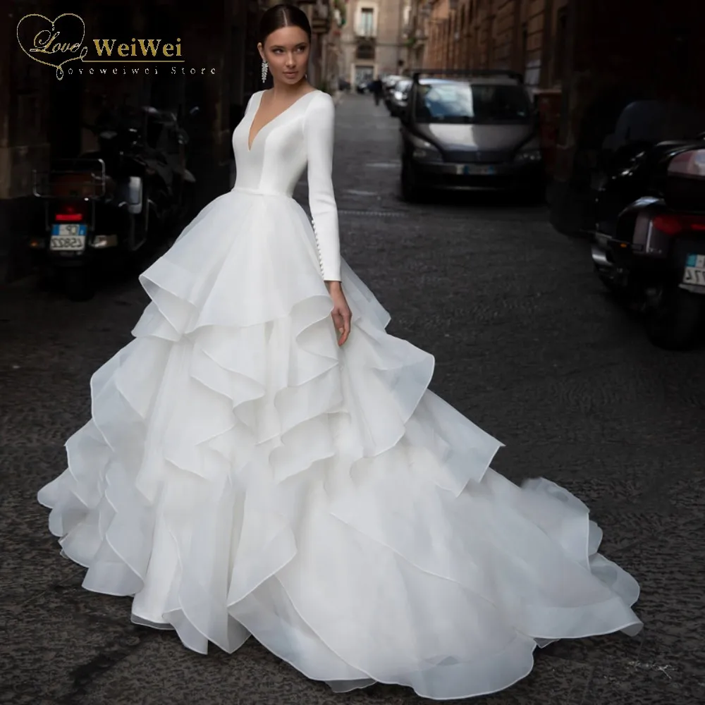 V-Neck Wedding Dresses For Women Romantic свадебное платье 2022 A Line Evening Dresses Ruffles Party Dresses Vestidos De Novia