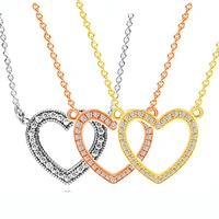 original rose gold loving hearts with crystal chain necklace for 925 sterling silver bead charm necklace pandora diy jewelry