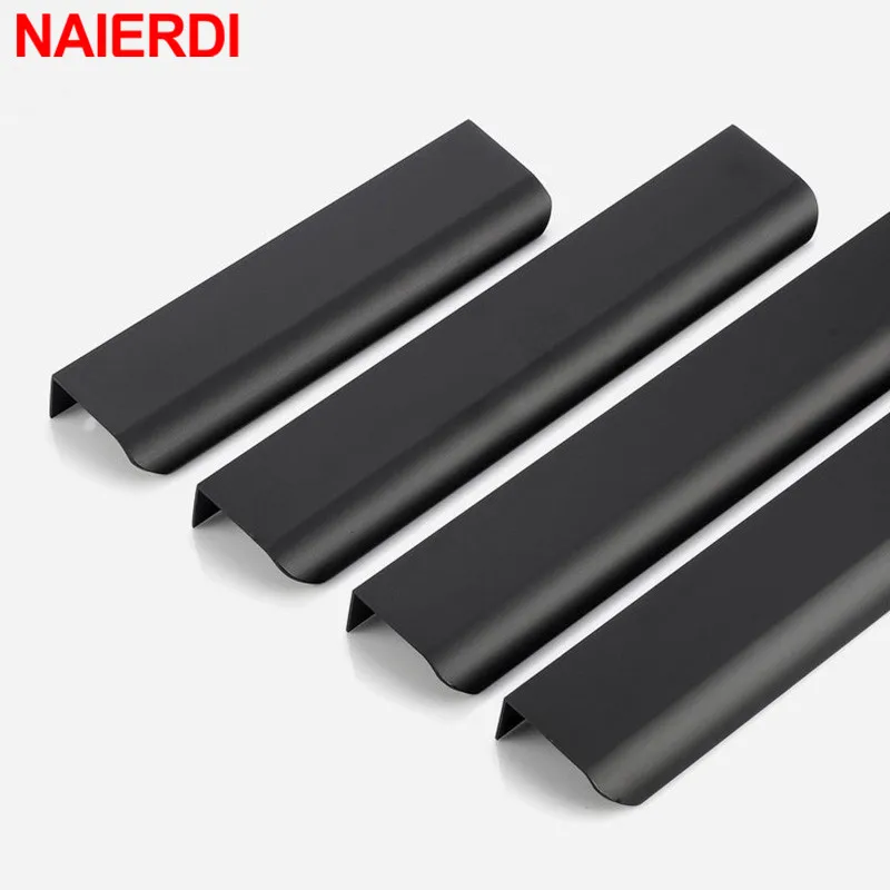 NAIERDI золотые черные скрытые ручки длинный кухонный шкаф тянет серебряный ящик