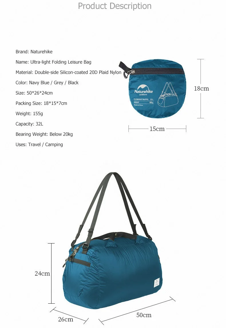 Naturehike Новая дорожная сумка Сверхлегкая Складная спортивная сумка Большая вместительная сумка через плечо портативный органайзер для багажа
