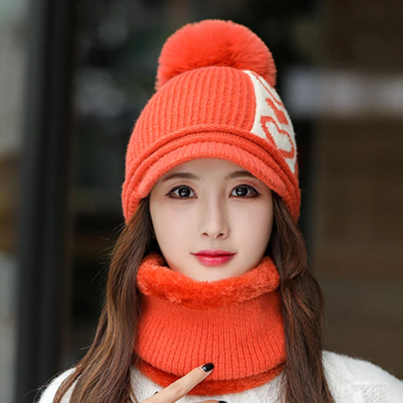 Windproof Hats Women's Scarf Set Winter And Scarves 2-piece Fashion Knitted Cold-proof Warm Outdoor Riding | Аксессуары для