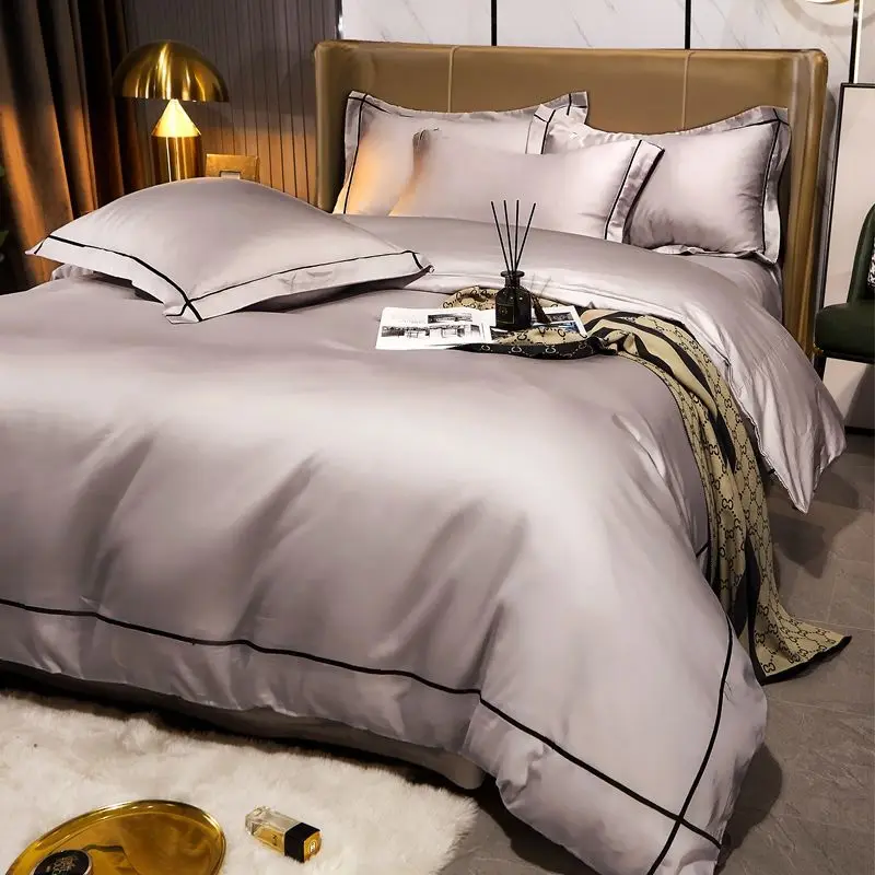 

Hotel Style 100%Cotton Four-Piece Bedding Set, Cotton Embroidery, High-End Light Luxury Simple FourSeasons