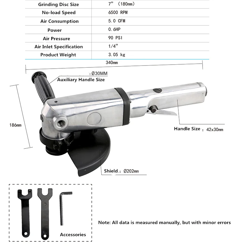 Pneumatic Air Angle Grinder Tool 7 Inches Grinding Machine Disc Polished Piece Cutting Machine