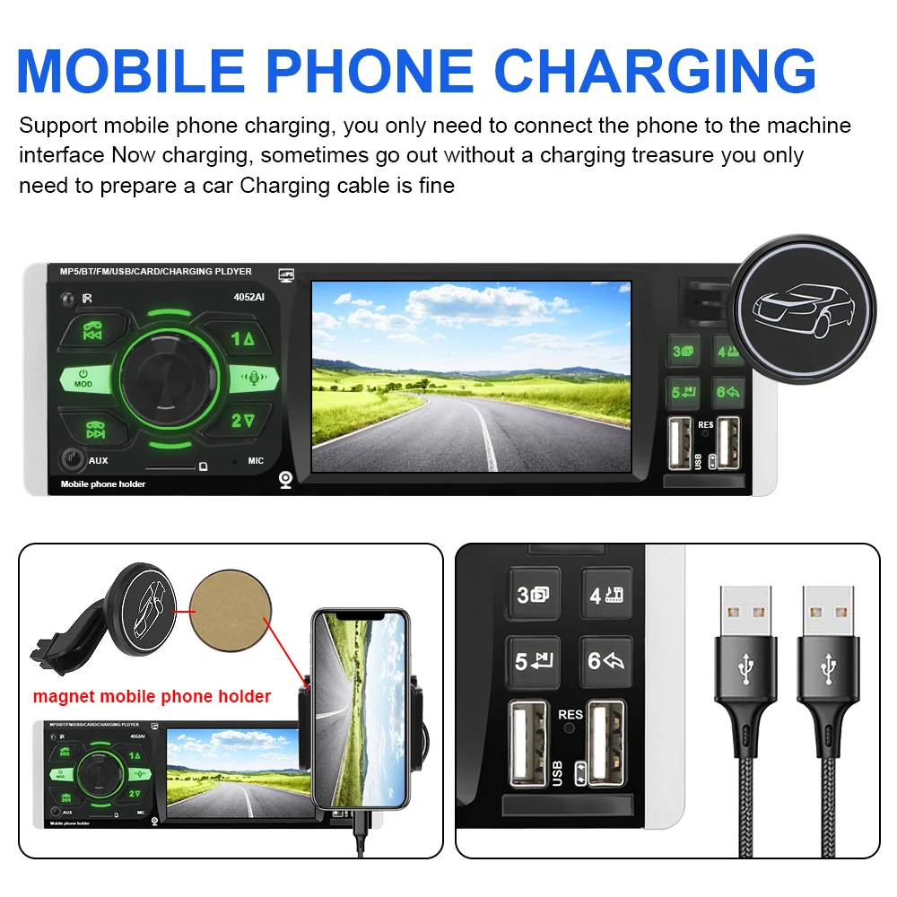 

1 Din 4.1 Inch TF USB Fast Charging Audio Video MP5 Player Voice Car HD Video ISO Remote Multicolor Lighting