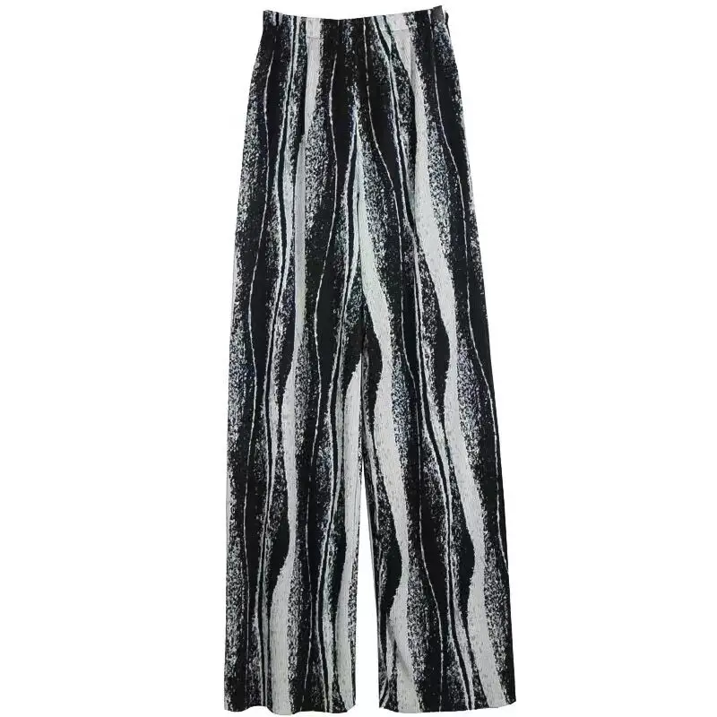 Горячая Распродажа модные черно-белые прямые длинные брюки миаке со складками и