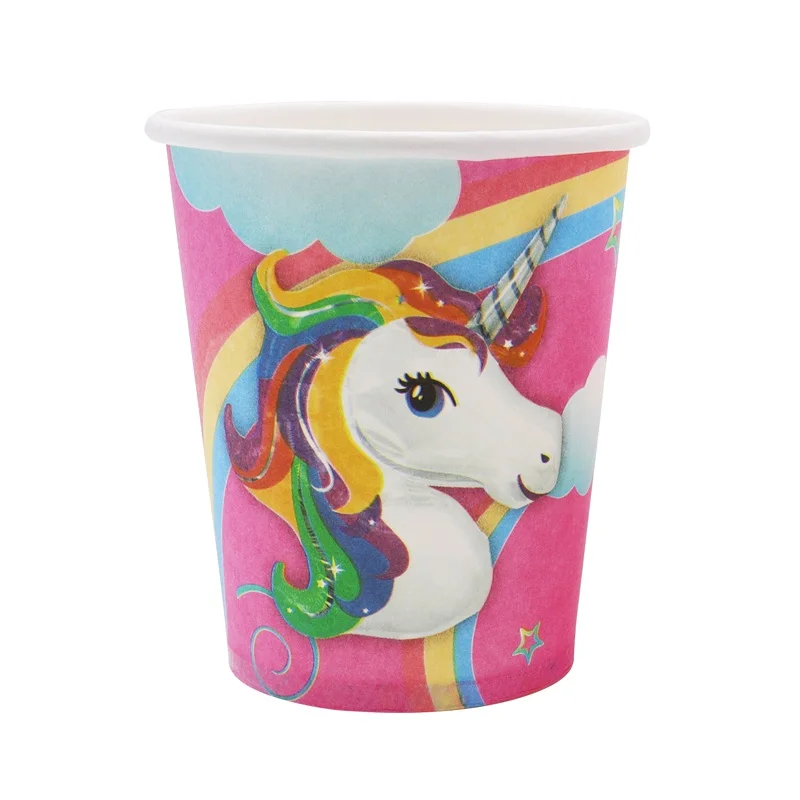 10pcs Cup Детские вечерние принадлежности серии единорог, свечи в виде единорогов, пригласительные открытки, флаги бумажные баннеры, флажки детские украшения на день рождения - Цвет: 10pcs Cup