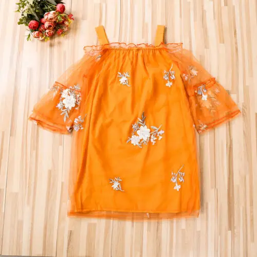 

Summer Toddler Kids Girls Floral Dress Princess Party Tutu Dresses Casual Clothes Orange