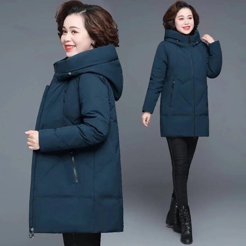 

2021women Winter Coat New Middleaged Mother Cotton Padded Jacket Long Hooded Parka Female Warm Outwear Plus Size xl Mujer Coat