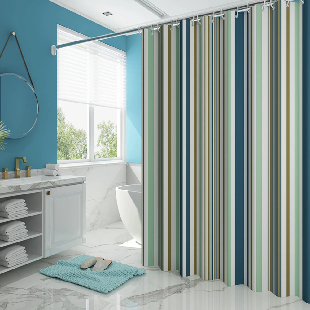 

Stripe Shower Curtain with 12 Hooks, Fabric Shower Curtain for Bathroom, Machine Washable Shower Curtain Sets, 72''×72''