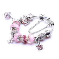 2020 new pandora style series pink glass bead bracelet diy butterfly pendant cute style fashion fashion bracelet