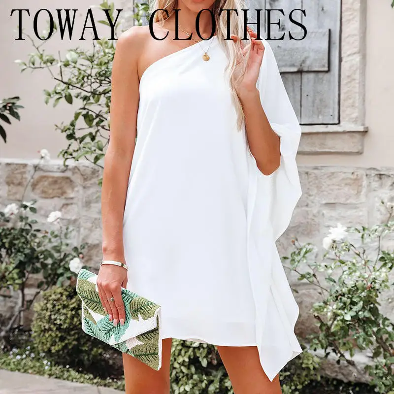 Женское Плиссированное мини-платье на одно плечо с длинным рукавом | Женская