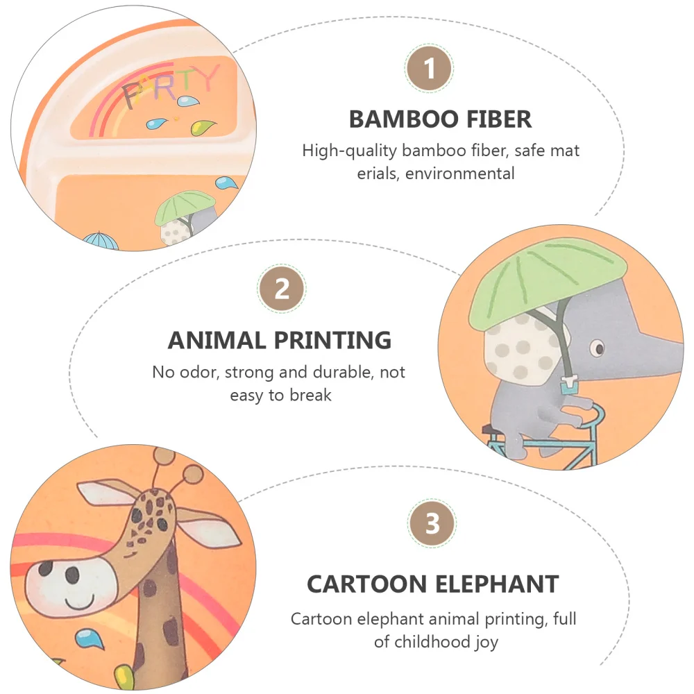 

1 Set Cartoon Child Baby Tableware Set Bamboo Fiber Compartmental Dinner Plate