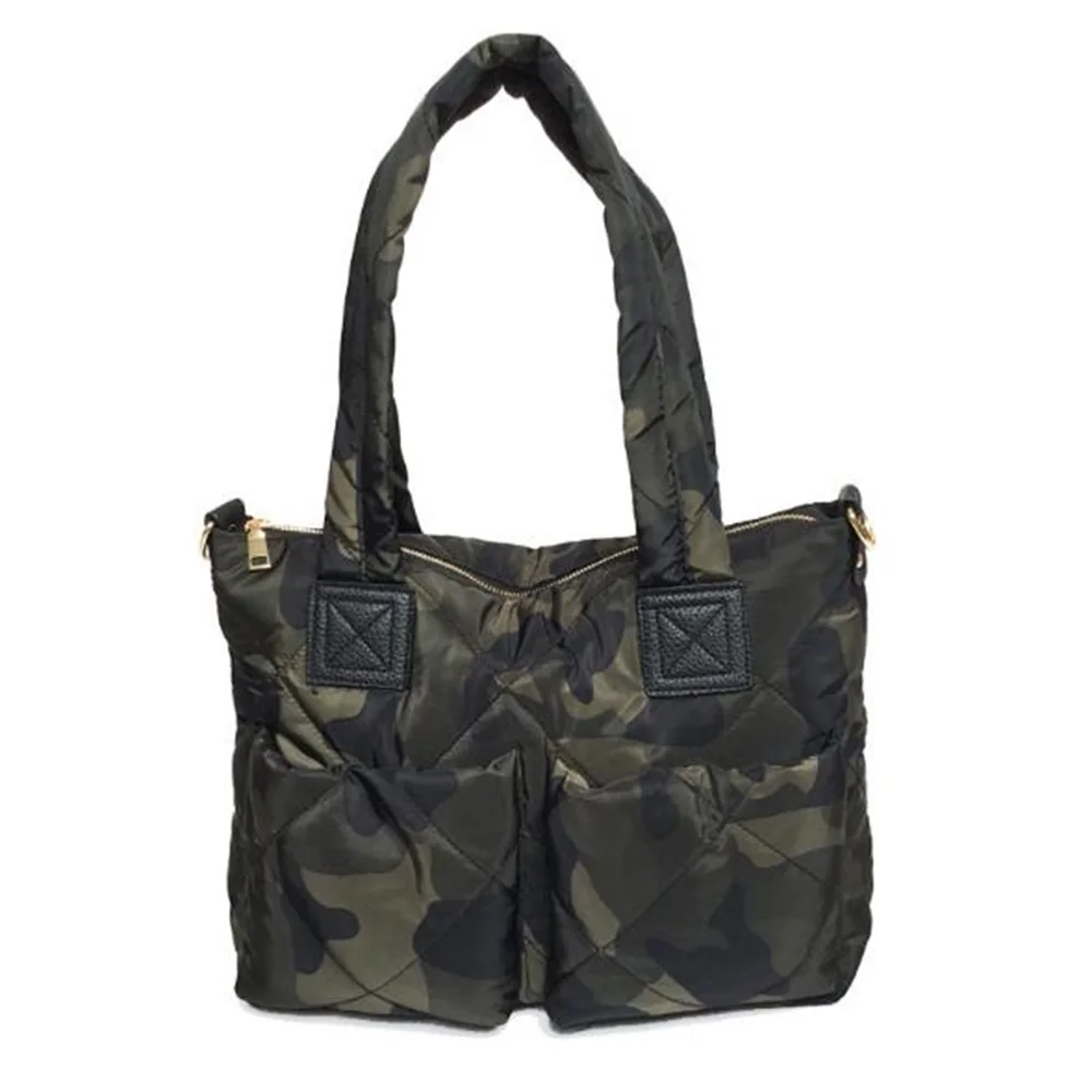 New Simple Ladies Shoulder Bag Solid Color Space Cotton Wild Mummy Bag Oxford Cloth Camouflage Printing Large Capacity Handbags - Color: Camouflage