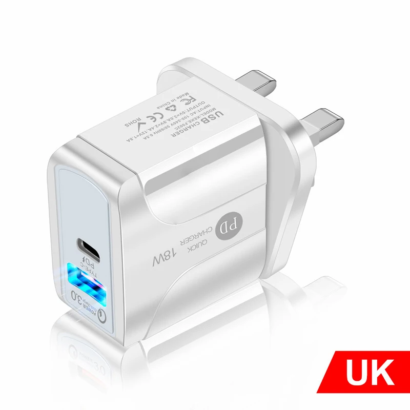 

PD3.0 18W Fast charger LED Digital Display QC3.0 charging usb adapter US UK EU plug for xiaomi huawei apple ios phone